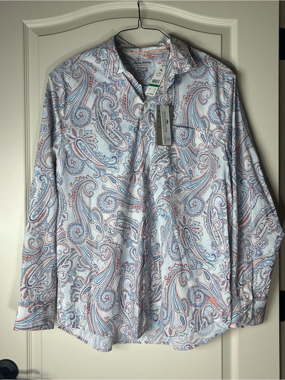 Tommy Bahama White Paisley Button-Down Shirt with Blue & Red Accents